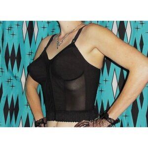 Vintage Black Exquisite Form Longline Bullet Bra 38 C front closure pinup retro